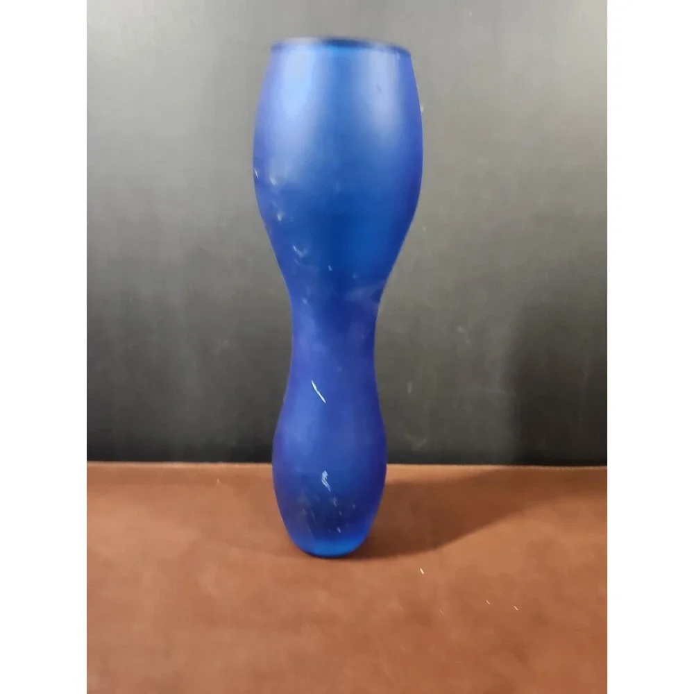 IKEA Salong blue glass vase, designed by Johanna Jelinek, features a...
